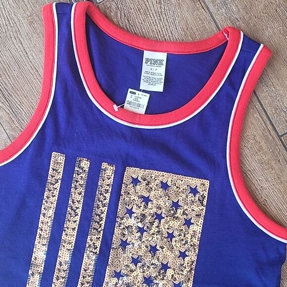 PINK PATRIOTIC TANK BLUE/RED WOMEN'S SIZE S NWT - Picture 1 of 5